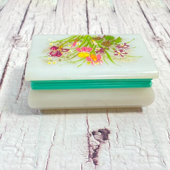 Vintage Jewelry Keepsake Box, Handmade Floral Plastic Trinket Chest - Picture 2 of 10